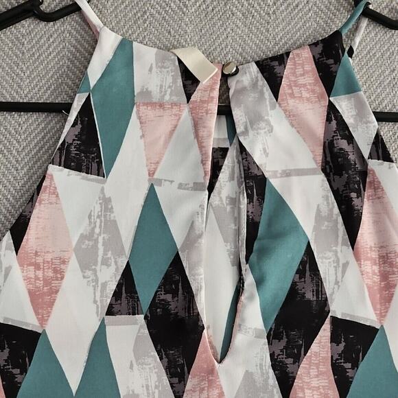 Tyche Halter Dress Women's Size Small Boho Mini Sleeveless Green Blue Harlequin - Picture 13 of 13